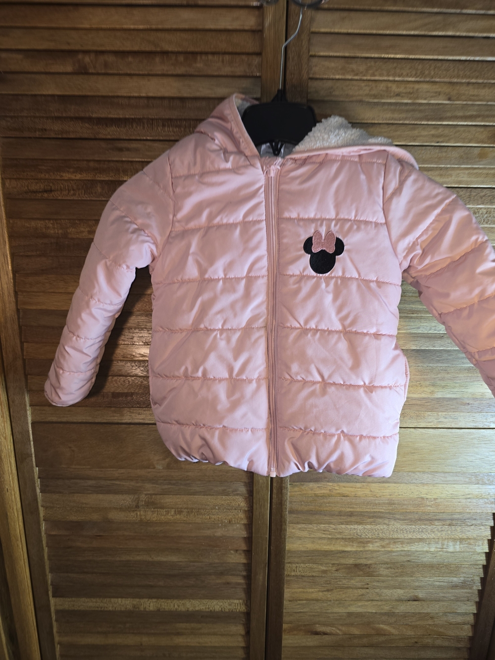 Disney Light Pink Hooded Puffer Jacket with Minnie Mouse Patch